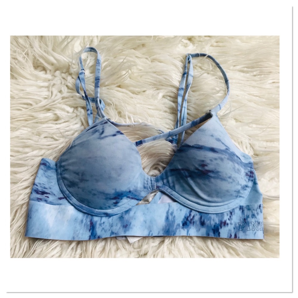 Victoria’s Secret PINK Bonded Underwire Cup Push Up Bra Blue Tie Dye Size Small